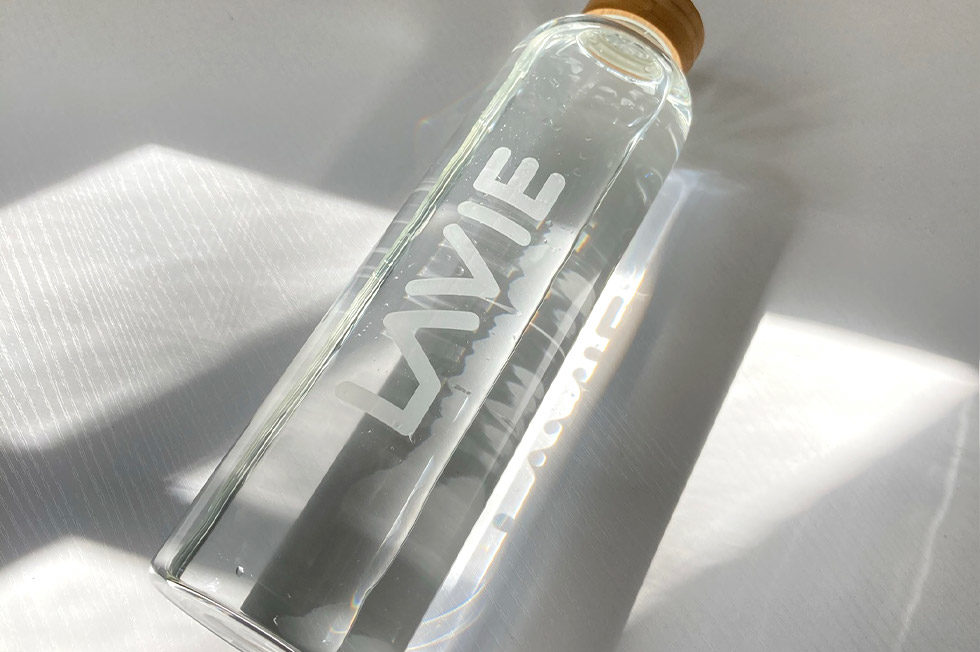 LaVie purified water borosilicate glass bottle