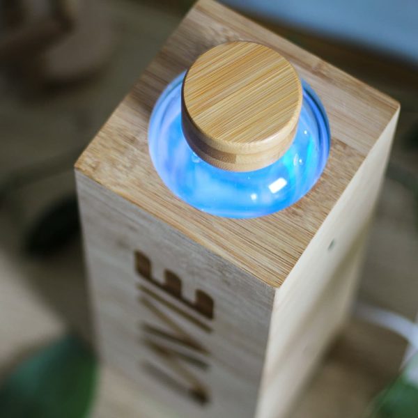 LaVie Premium bamboo purifier and bottle lit up