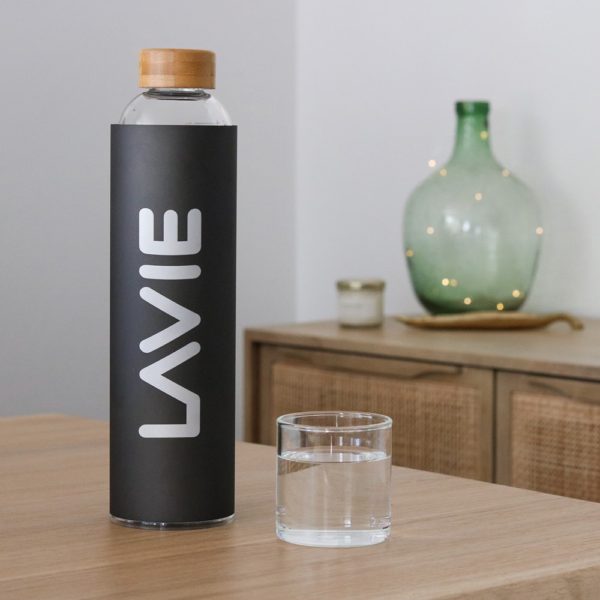 Pure water bottle and glass of water